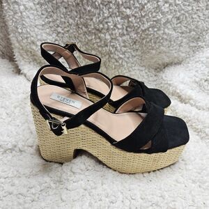 Steven New York Dipsy Black Chunky Platform Espadrille Sandals sz 9‎